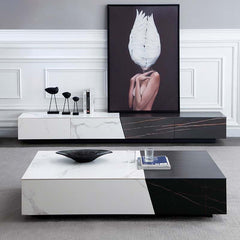 Modern White Sintered Stone TV Stand With 4 Drawers