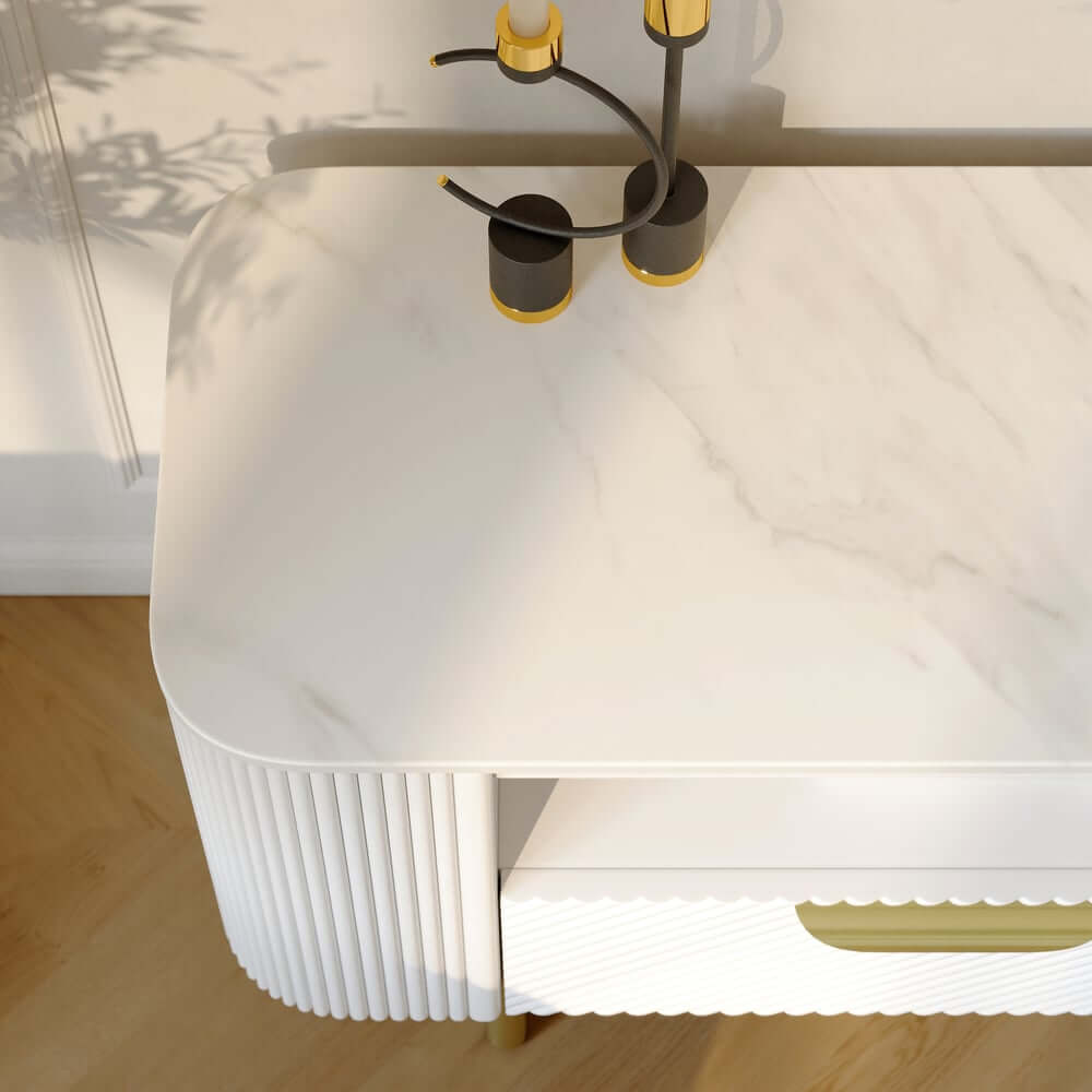 Modern White Sintered Stone TV Stand With Drawers