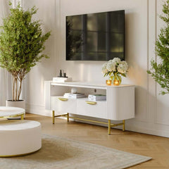 Modern White Sintered Stone TV Stand With Drawers