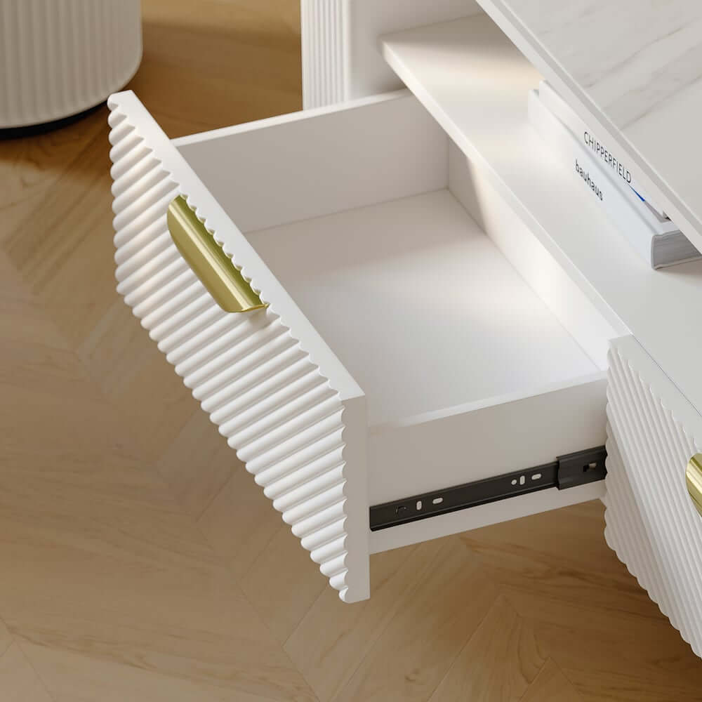 Modern White Sintered Stone TV Stand With Drawers