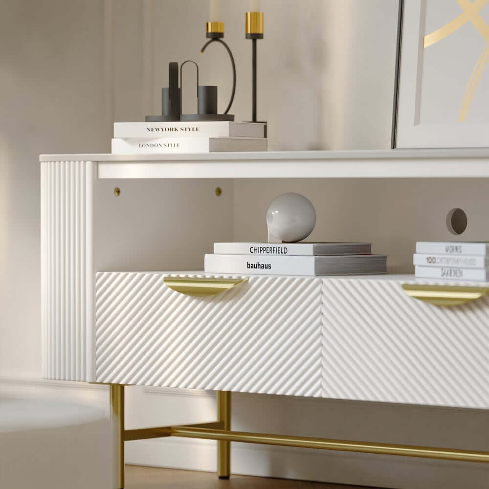 Modern White Sintered Stone TV Stand With Drawers