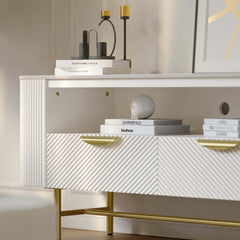 Modern White Sintered Stone TV Stand With Drawers