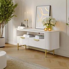 Modern White Sintered Stone TV Stand With Drawers