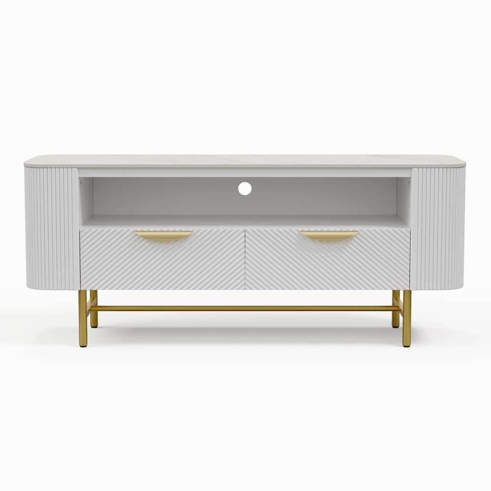 Modern White Sintered Stone TV Stand With Drawers