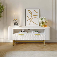 Modern White Sintered Stone TV Stand With Drawers Main Product Image