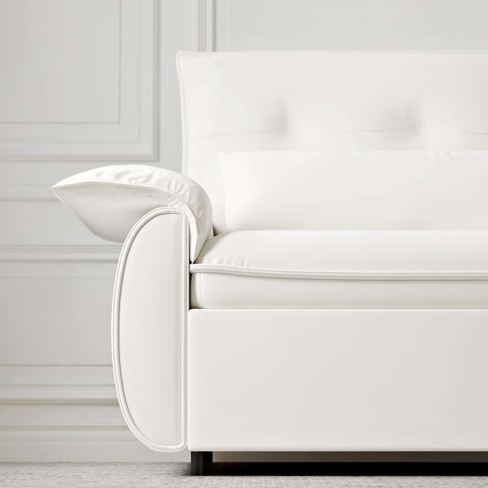 Modern White Sofa Bed With Pull Out And Flared Arms
