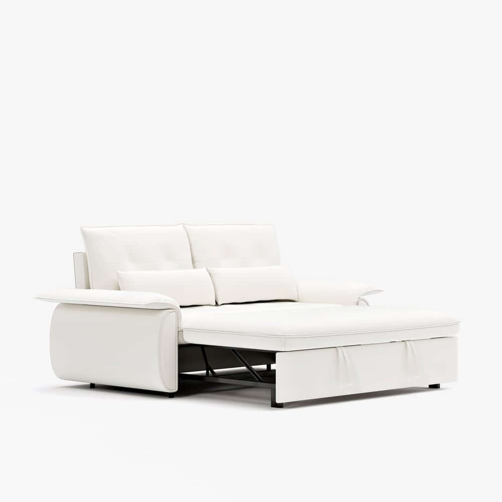 Modern White Sofa Bed With Pull Out And Flared Arms