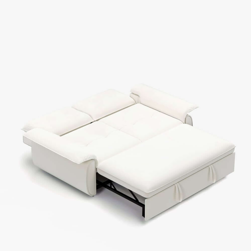 Modern White Sofa Bed With Pull Out And Flared Arms
