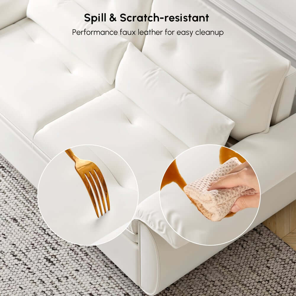 Modern White Sofa Bed With Pull Out And Flared Arms