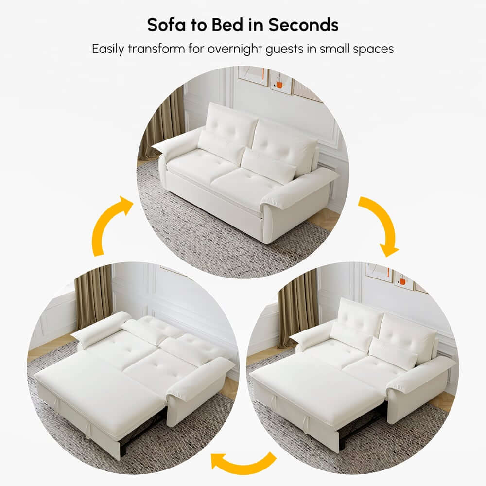 Modern White Sofa Bed With Pull Out And Flared Arms