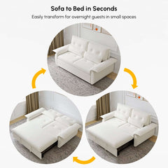 Modern White Sofa Bed With Pull Out And Flared Arms