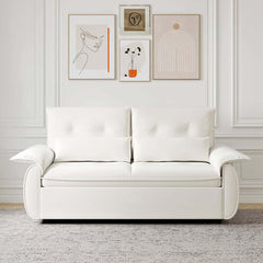 Modern White Sofa Bed With Pull Out And Flared Arms