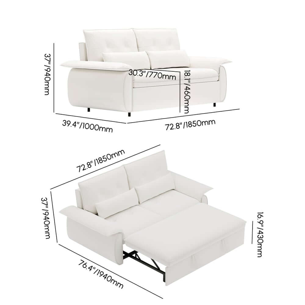 Modern White Sofa Bed With Pull Out And Flared Arms Dimensions