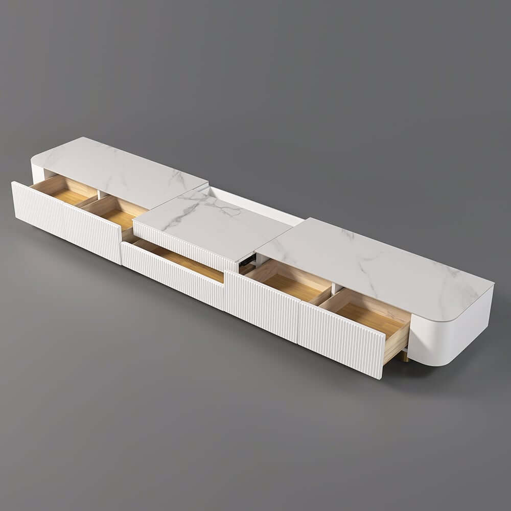 Modern White Stainless Steel TV Stand With 5 Drawers