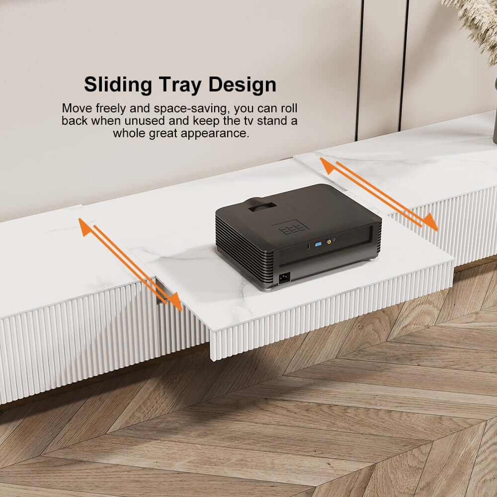 Modern White Stainless Steel TV Stand With 5 Drawers