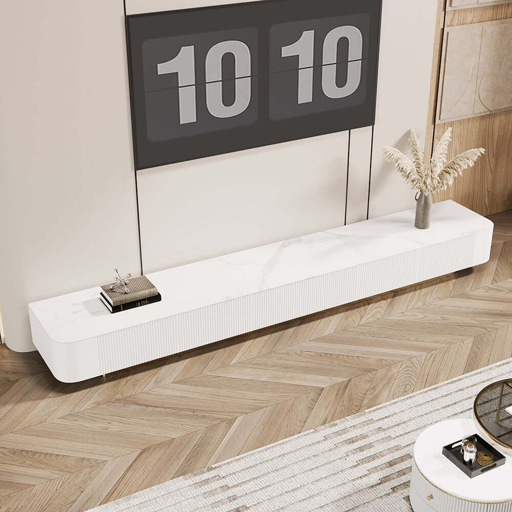 Modern White Stainless Steel TV Stand With 5 Drawers