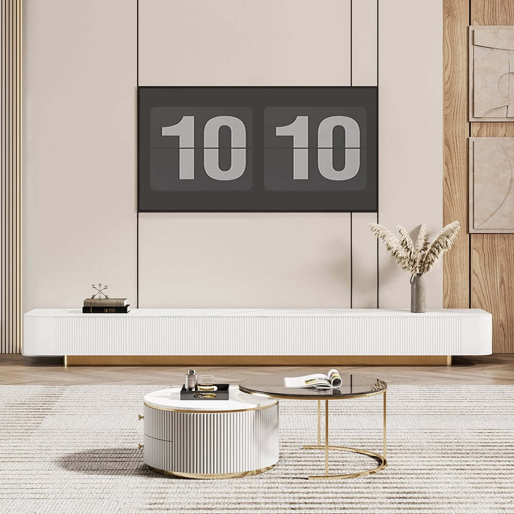 Modern White Stainless Steel TV Stand With 5 Drawers