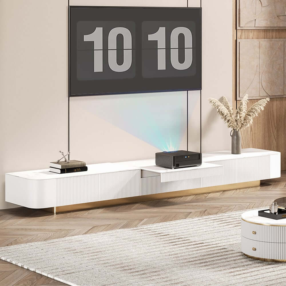 Modern White Stainless Steel TV Stand With 5 Drawers Main Product Image