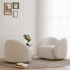 Modern White Teddy Faux Fur Barrel Chair With Cushion Back