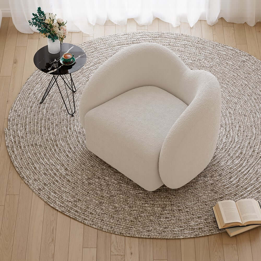 Modern White Teddy Faux Fur Barrel Chair With Cushion Back