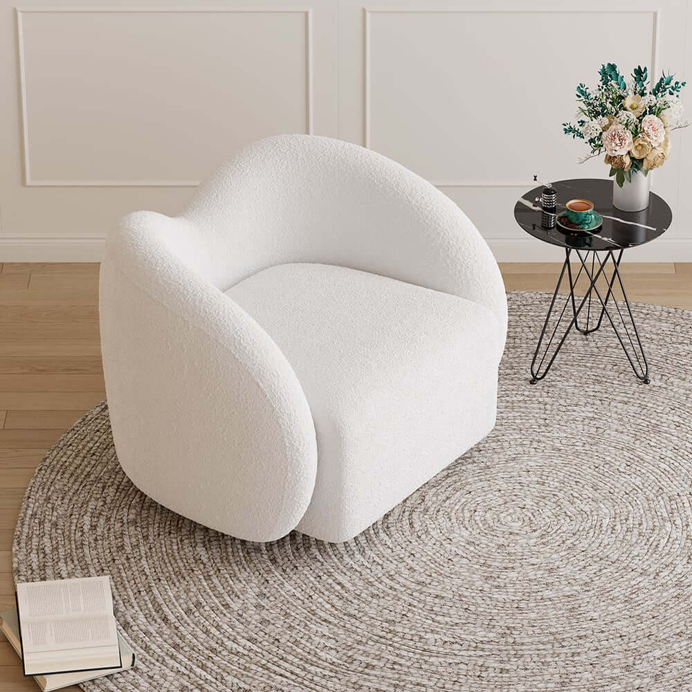 Modern White Teddy Faux Fur Barrel Chair With Cushion Back