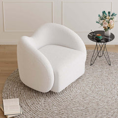 Modern White Teddy Faux Fur Barrel Chair With Cushion Back