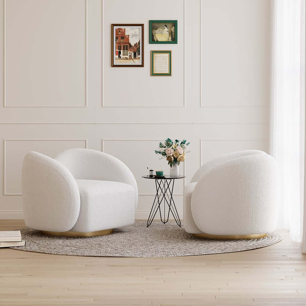 Modern White Teddy Faux Fur Barrel Chair With Cushion Back