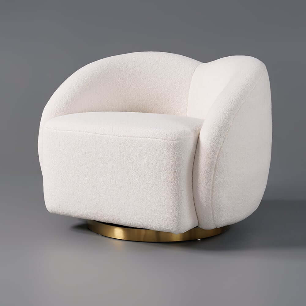 Modern White Teddy Faux Fur Barrel Chair With Cushion Back