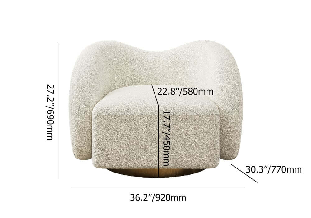 Modern White Teddy Faux Fur Barrel Chair With Cushion Back Dimensions