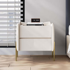 Modern White Tempered Glass Nightstand With Drawers
