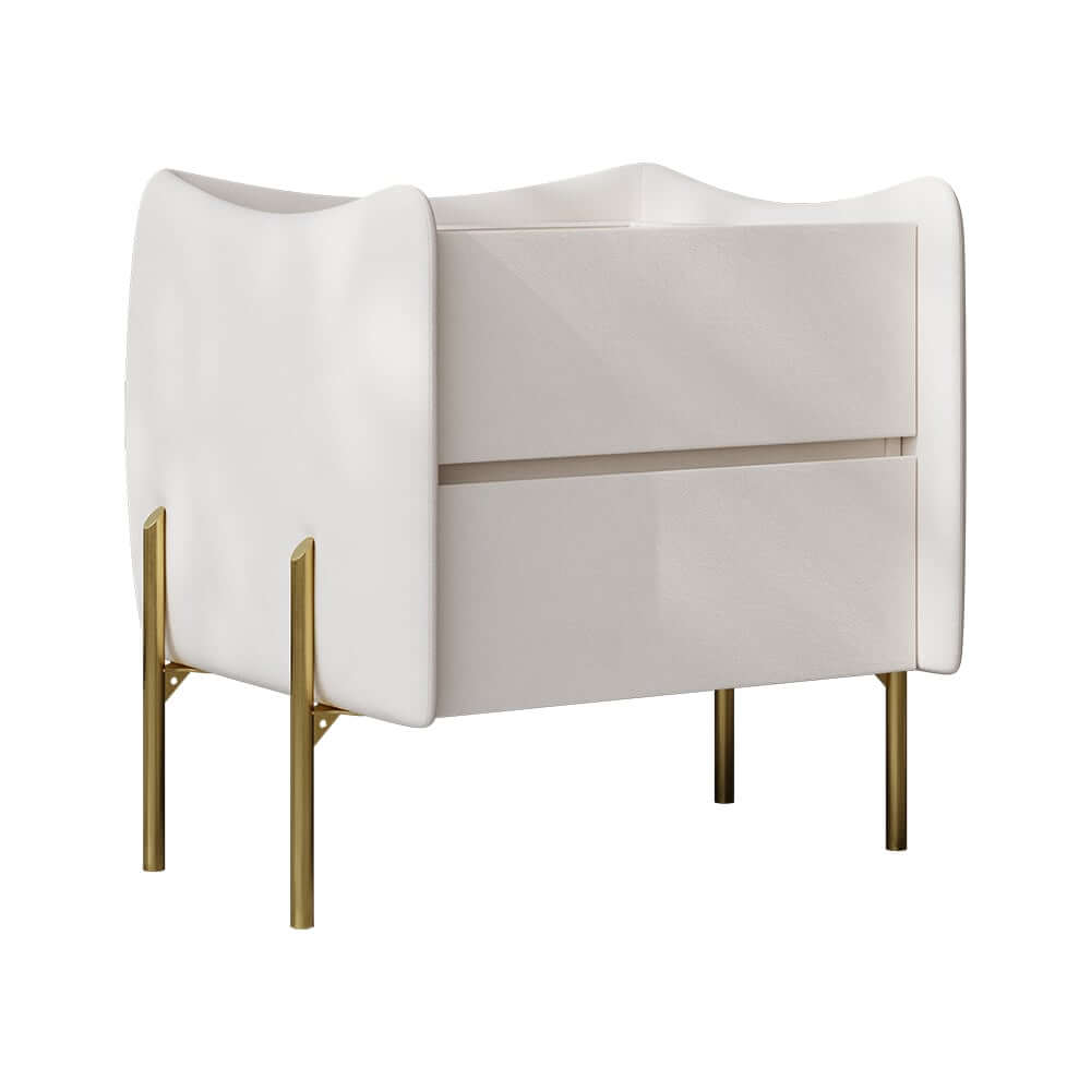 Modern White Tempered Glass Nightstand With Drawers