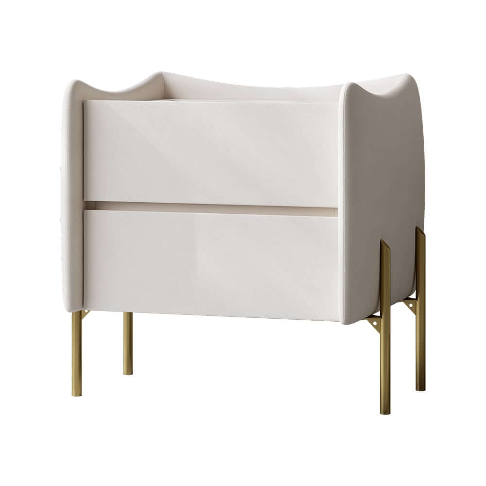 Modern White Tempered Glass Nightstand With Drawers