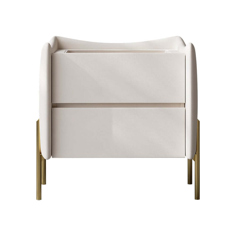 Modern White Tempered Glass Nightstand With Drawers