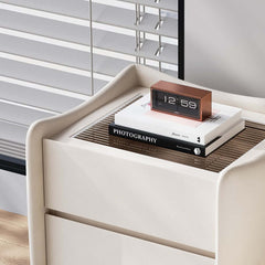 Modern White Tempered Glass Nightstand With Drawers