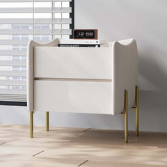 Modern White Tempered Glass Nightstand With Drawers