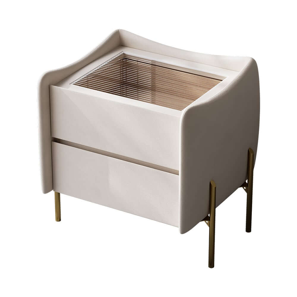 Modern White Tempered Glass Nightstand With Drawers