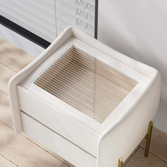 Modern White Tempered Glass Nightstand With Drawers