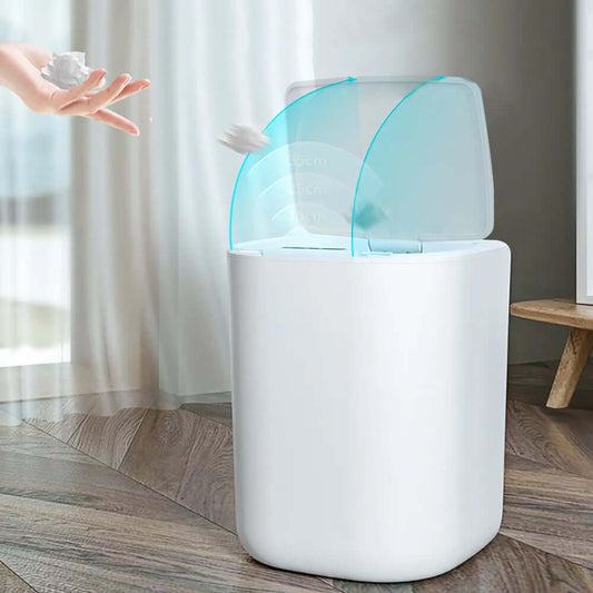 Modern White Touchless Motion Sensor Trash Can with Lid - 3.7 Gallon Capacity
