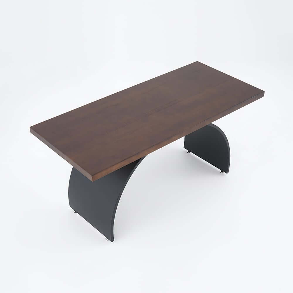 Modern White Trestle Desk with Solid Wood Top and Metal Base