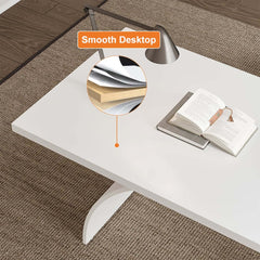 Modern White Trestle Desk with Solid Wood Top and Metal Base