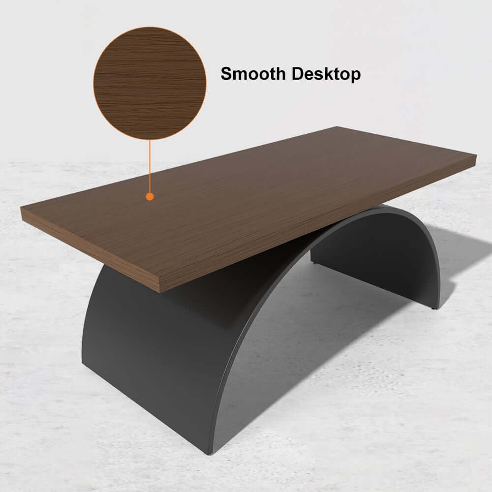 Modern White Trestle Desk with Solid Wood Top and Metal Base