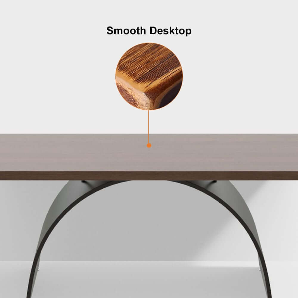 Modern White Trestle Desk with Solid Wood Top and Metal Base