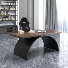 Modern White Trestle Desk with Solid Wood Top and Metal Base