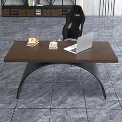 Modern White Trestle Desk with Solid Wood Top and Metal Base