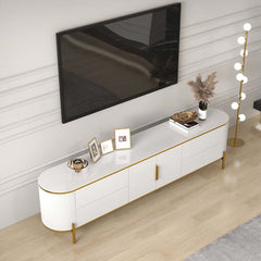 Modern White TV Stand With Gold Accents And Sintered Stone Top