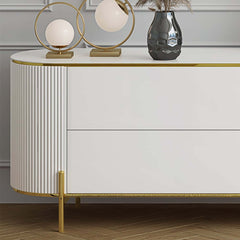 Modern White TV Stand With Gold Accents And Sintered Stone Top