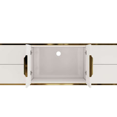 Modern White TV Stand With Gold Accents And Sintered Stone Top