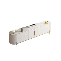 Modern White TV Stand With Gold Accents And Sintered Stone Top