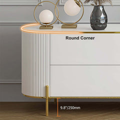 Modern White TV Stand With Gold Accents And Sintered Stone Top