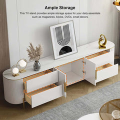 Modern White TV Stand With Gold Accents And Sintered Stone Top